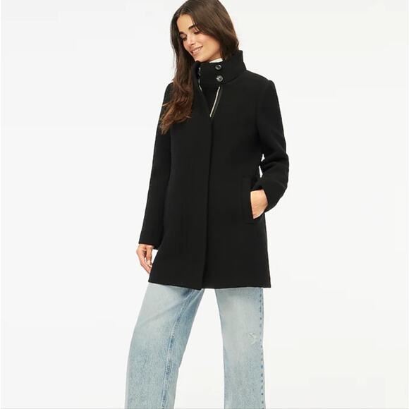 NEW J. Crew City Coat Button Neck Wool Blend Black - Picture 1 of 14